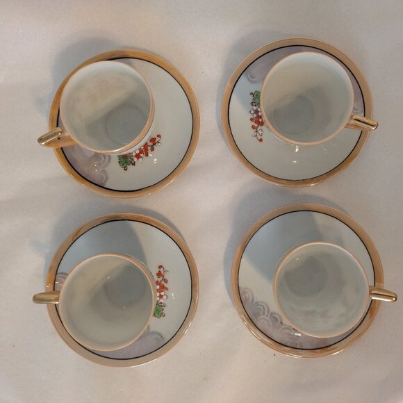 Chikaramachi Hand Painted Made in Japan Set Of 4 Cup and Saucer Vintage - Picture 2 of 10
